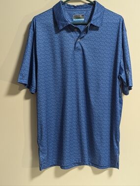 PGA Performance Polo Shirt - Blue With Golf Tee Graphics. Size large. Polyester.